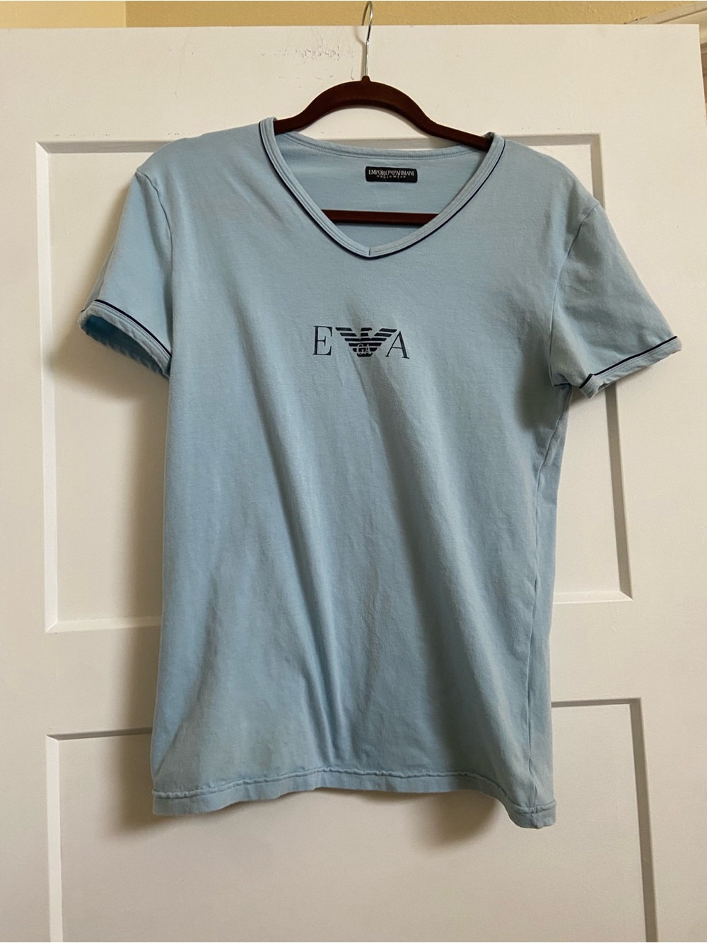 Emporio Armani Pale Blue V-Neck Logo Tee